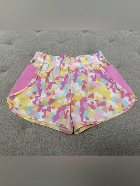 EUC LANDS END GIRLS ATHLETIC SHORTS PINK and yellow size 8 ACTIVE SHORTS